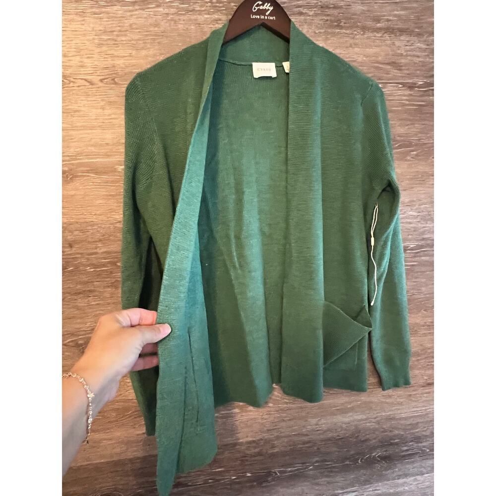Cyrus cardigan opene pockets knit cotton sz small green career office fall - Picture 7 of 9
